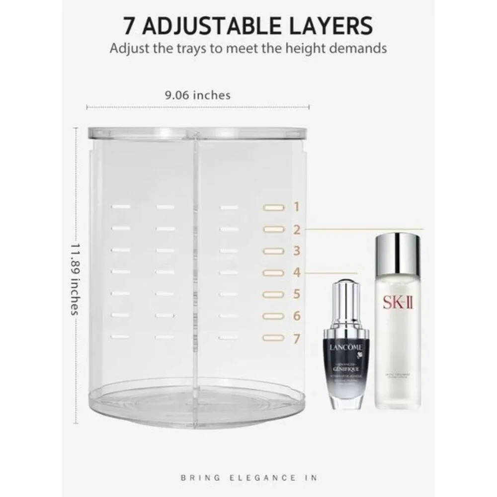New 360° Rotating Clear Makeup Organizer for Vanity & Skincare Storage